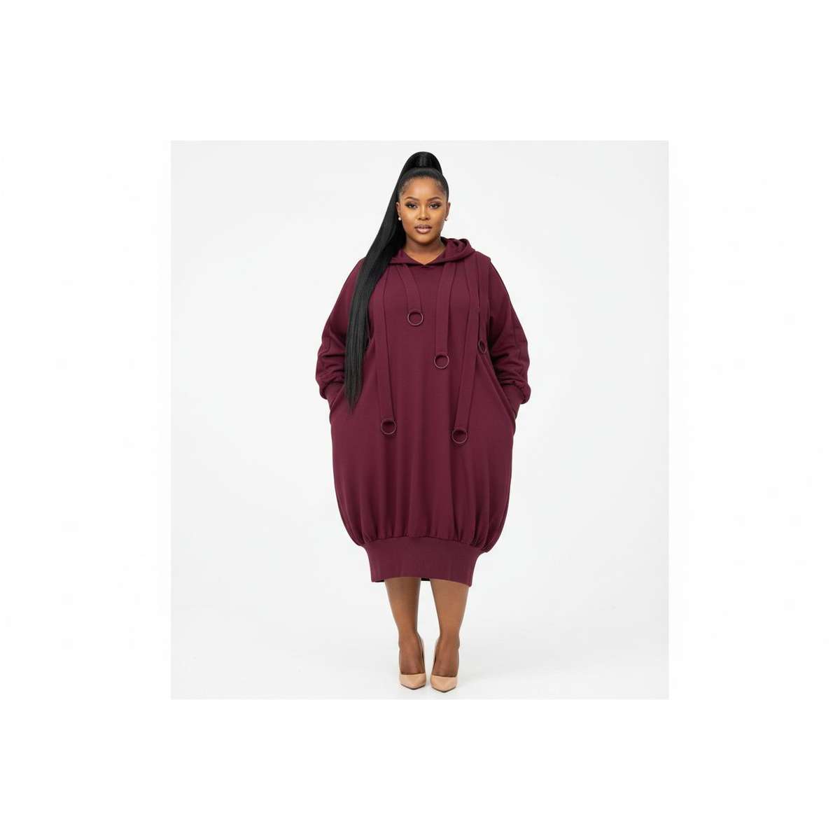 Plus Size Hooded Midi Dress