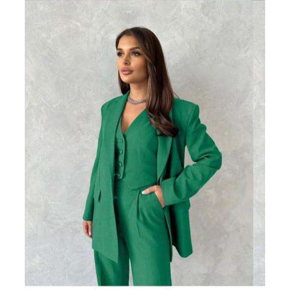 Solid Color Suit Buttoned Jacket, Vest And Pants Set