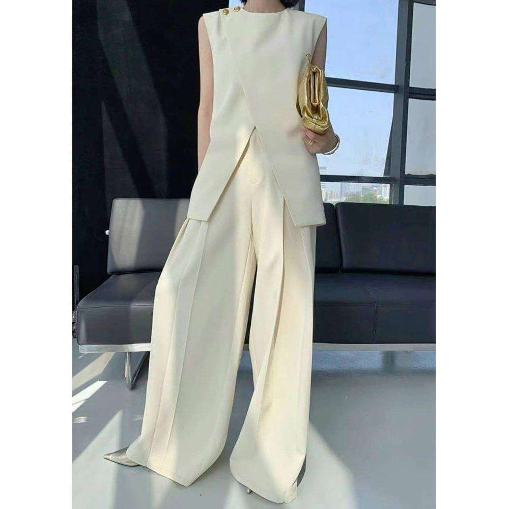 Two-piece Vest & Casual Wide Leg Pants for Office Lady Suit