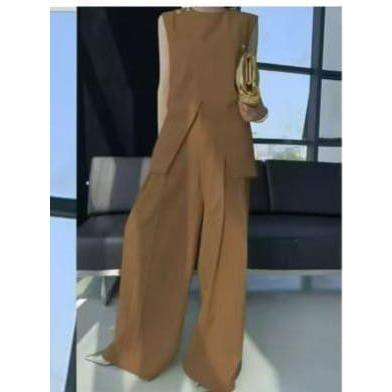 Two-piece Vest & Casual Wide Leg Pants for Office Lady Suit