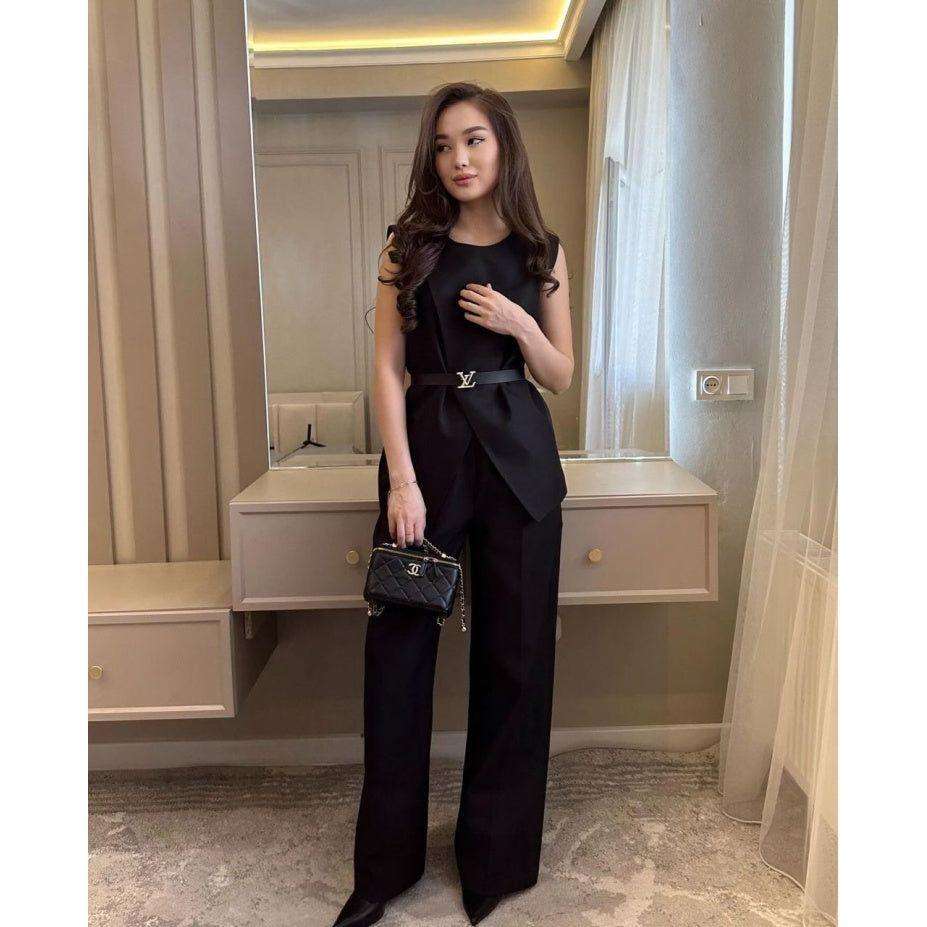 Two-piece Vest & Casual Wide Leg Pants for Office Lady Suit