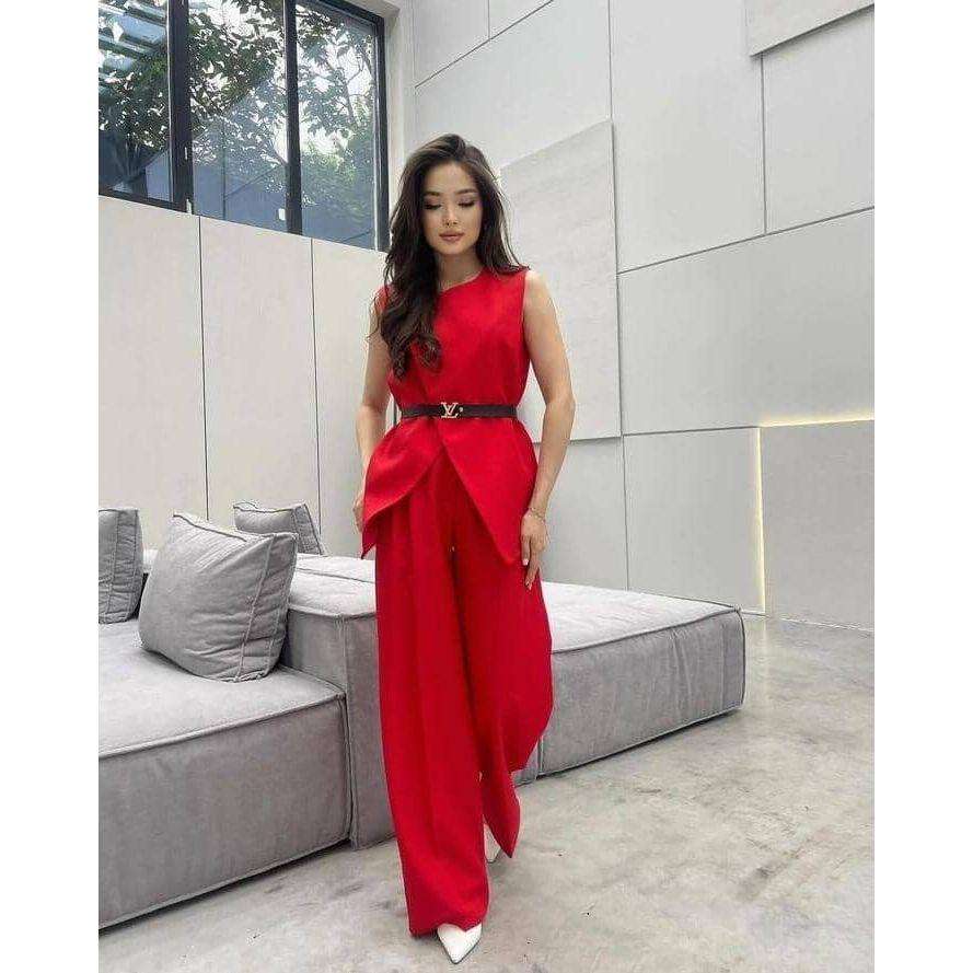 Two-piece Vest & Casual Wide Leg Pants for Office Lady Suit