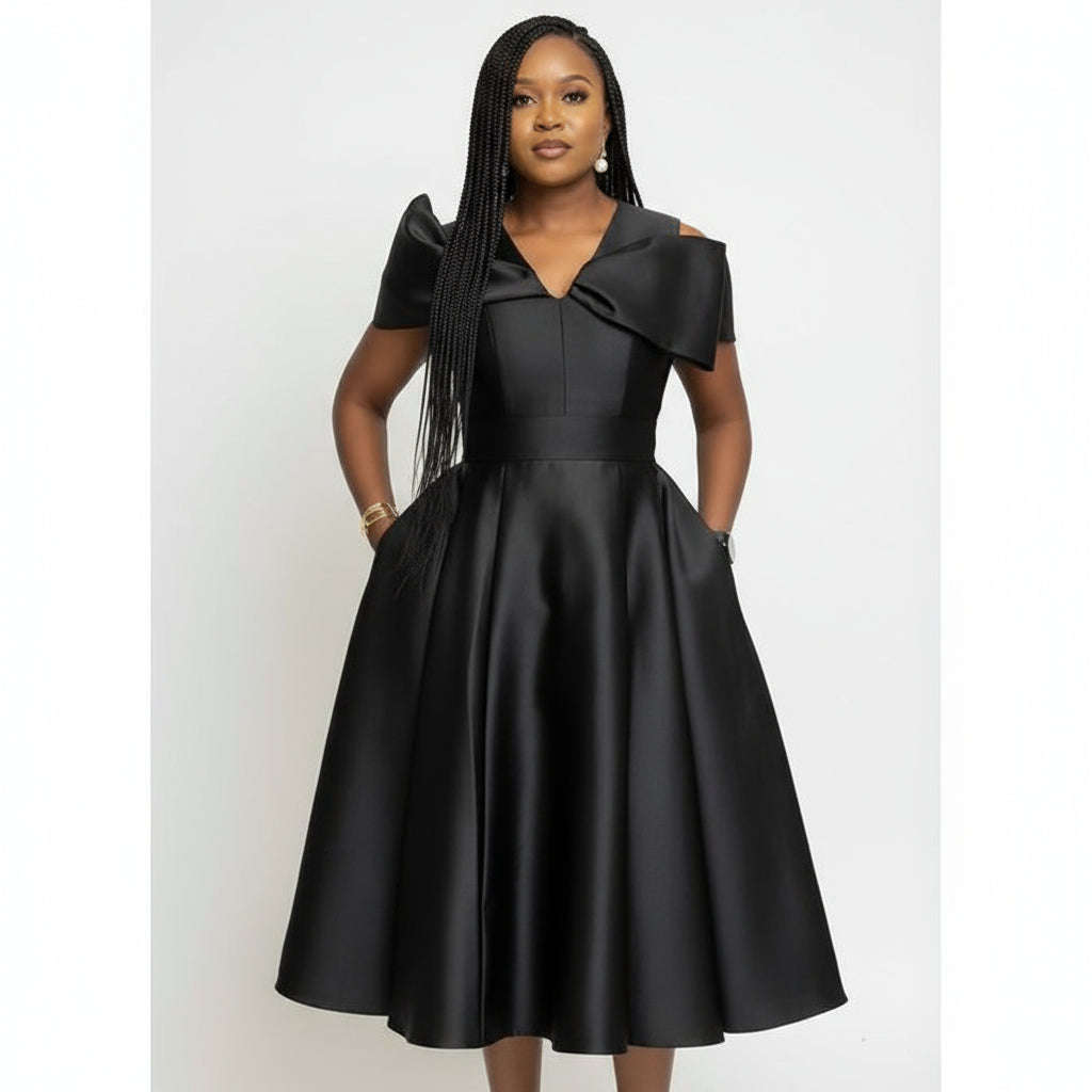 Plus Size Cross Fold Box Pleated Dress