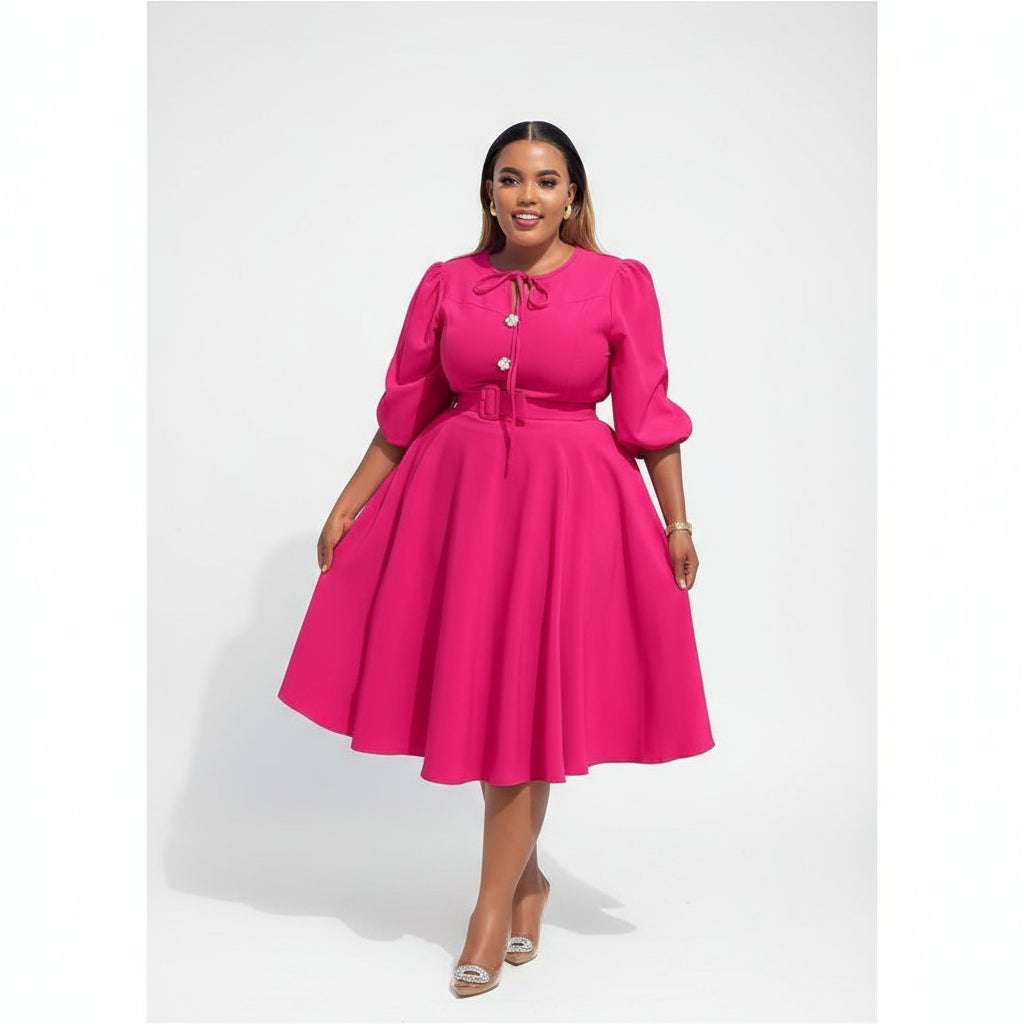 Plus Size 3 Quoter Sleeve Midi Dress