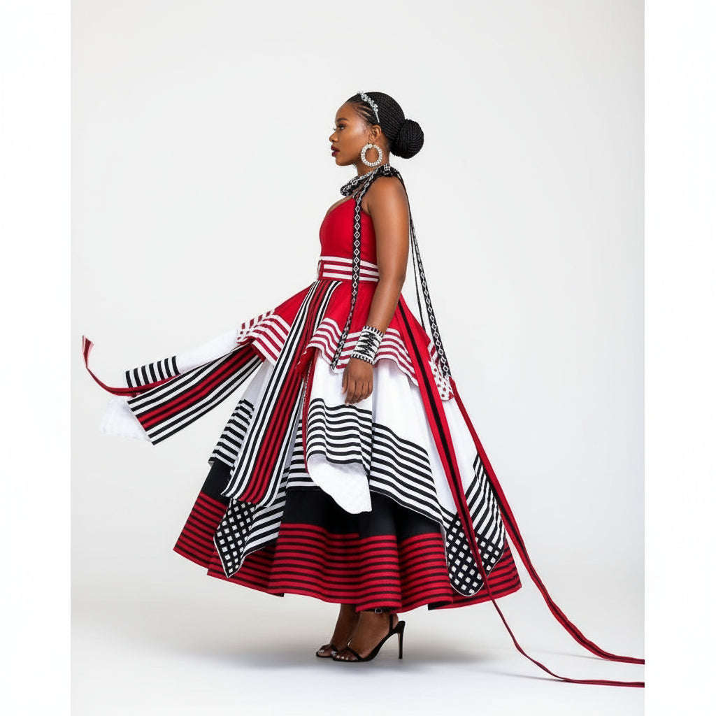 Multi-Color Knotted shoulder African Print Dress