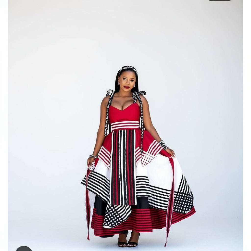 Multi-Color Knotted shoulder African Print Dress