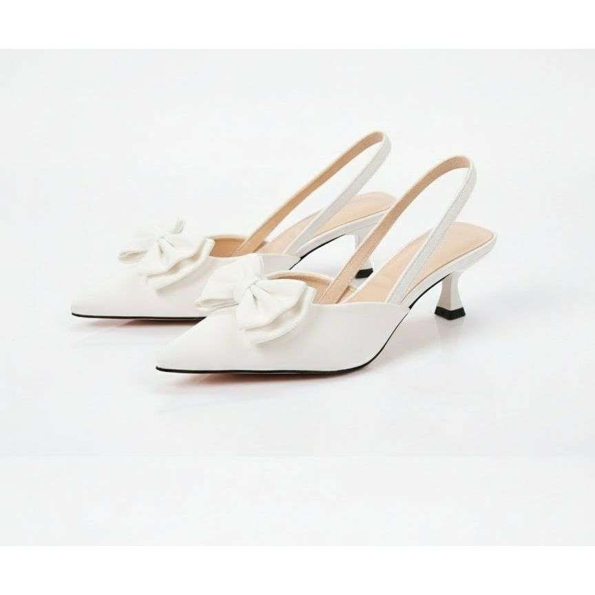 Double Bow Detail Pointy Kitten Heels