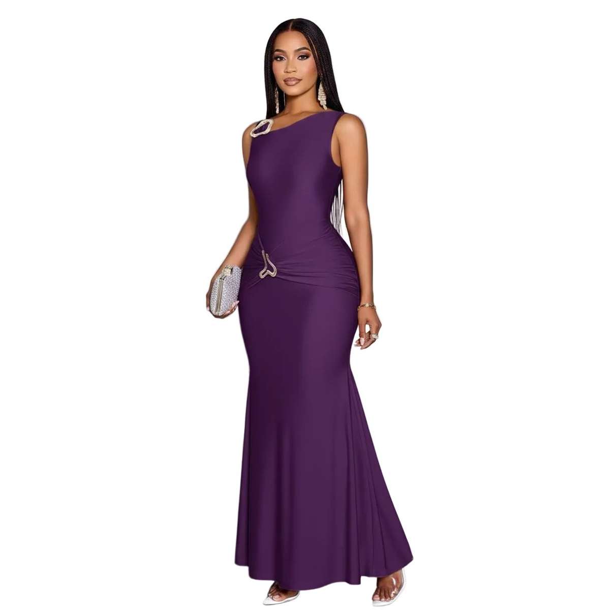 Elegant Sleeveless Ruched Maxi Dress