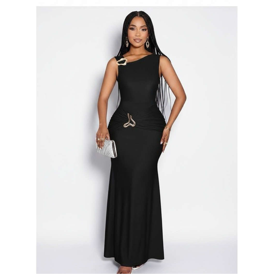 Elegant Sleeveless Ruched Maxi Dress