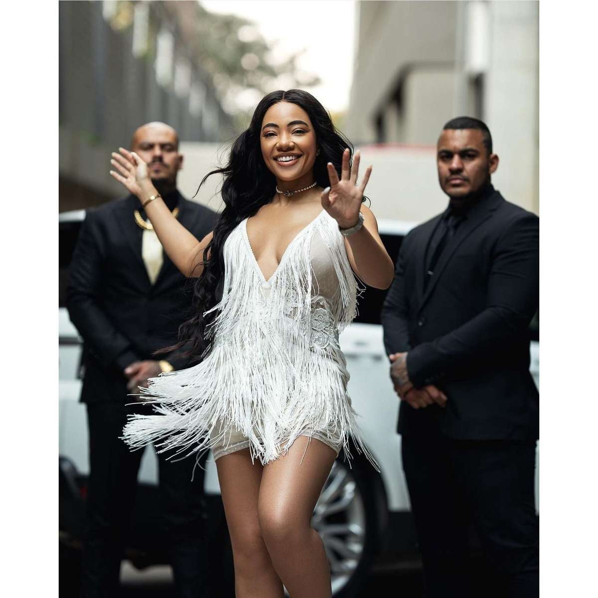 Fringe Detailed V-Neck Mini Dress