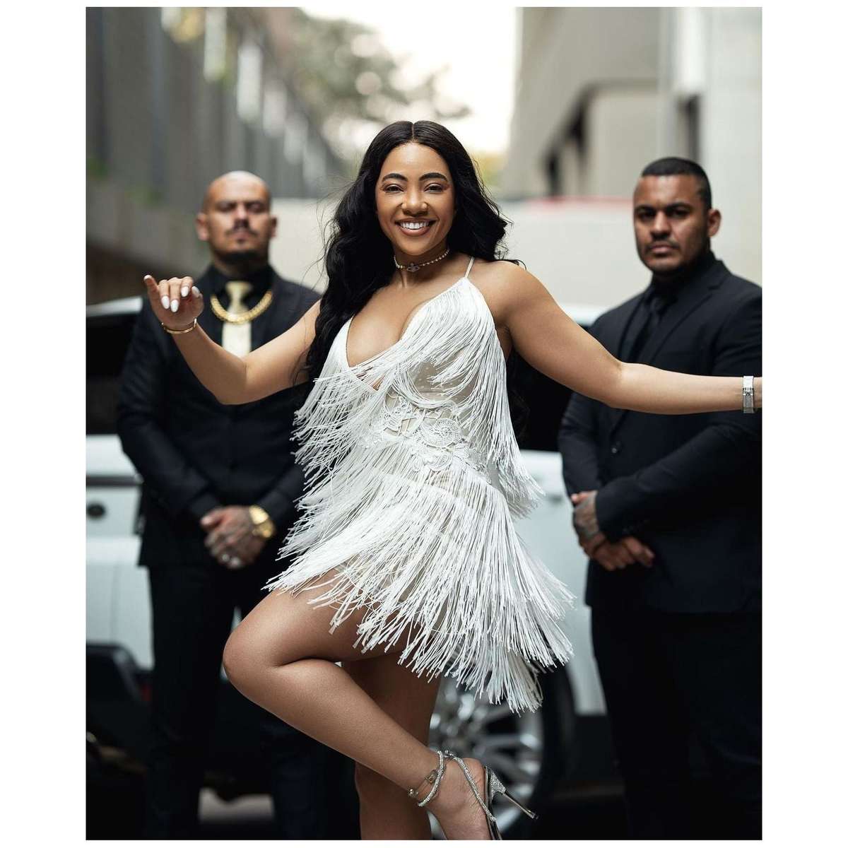 Fringe Detailed V-Neck Mini Dress