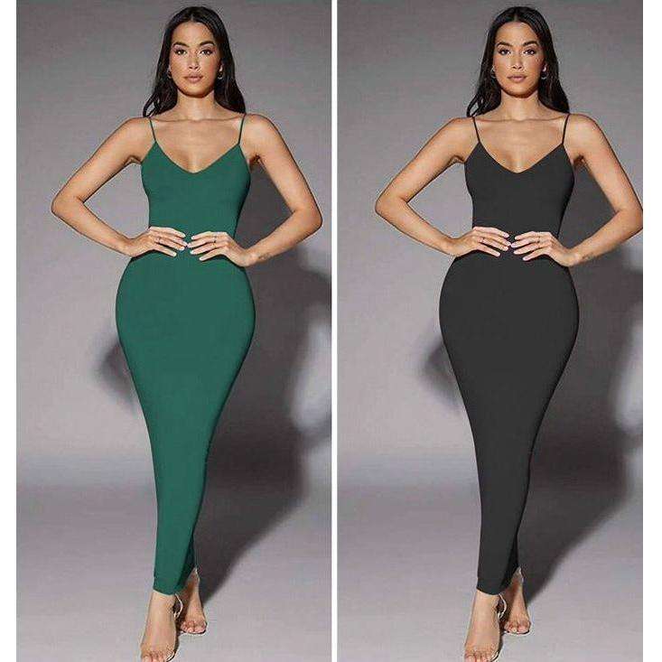 Sexy Sleeveless Bodycon Dress - GREEN / S