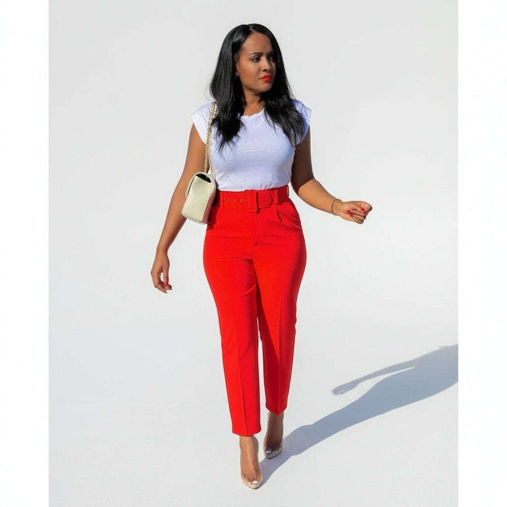 High Waisted skinny formal pants - RED / 30