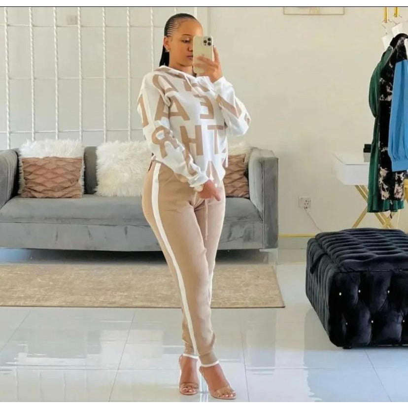 Printed Hooded Tracksuits - KHAKI / S/M