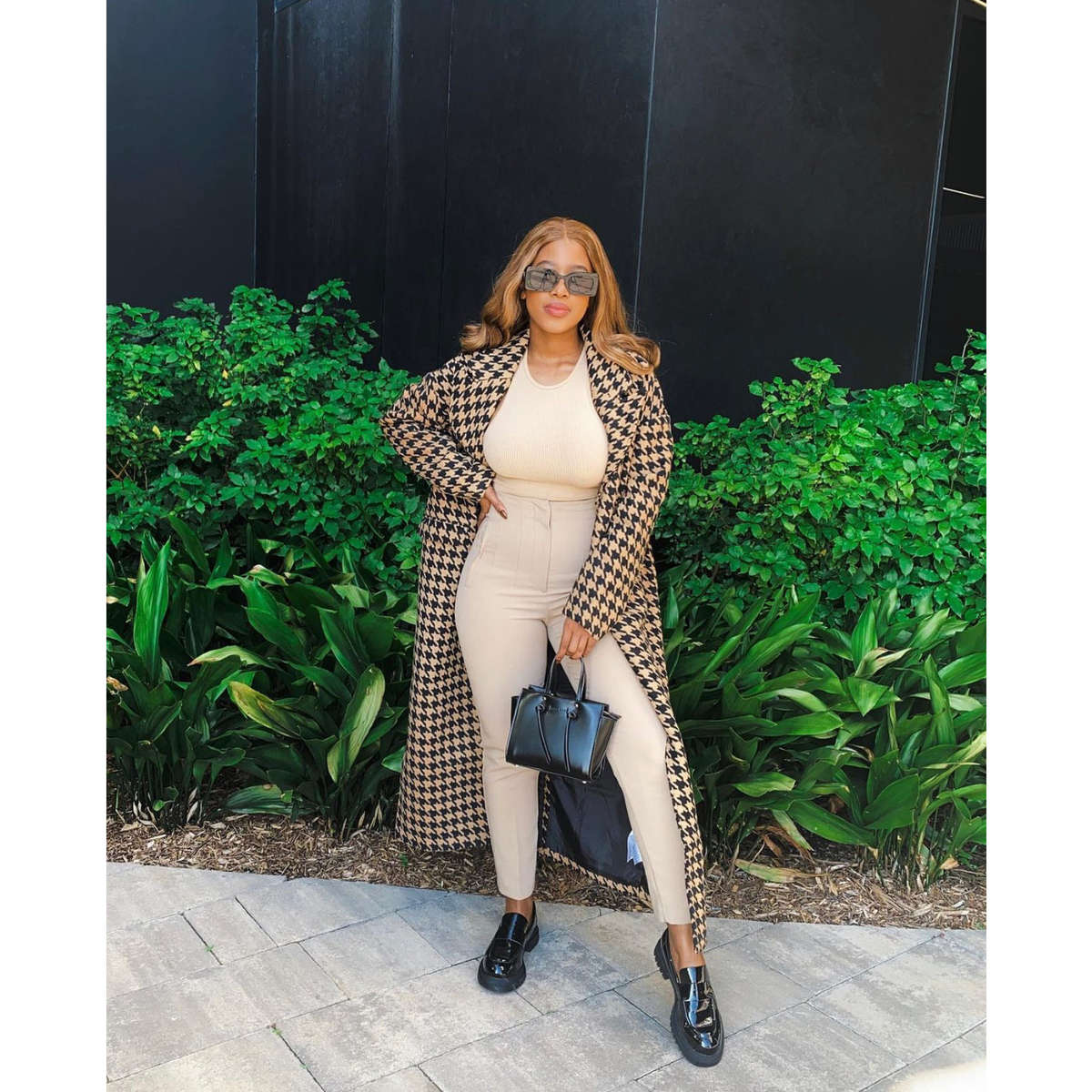 Houndstooth Pattern Knitted Coat