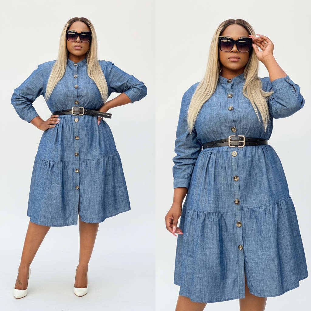 Button detailed Denim Dress