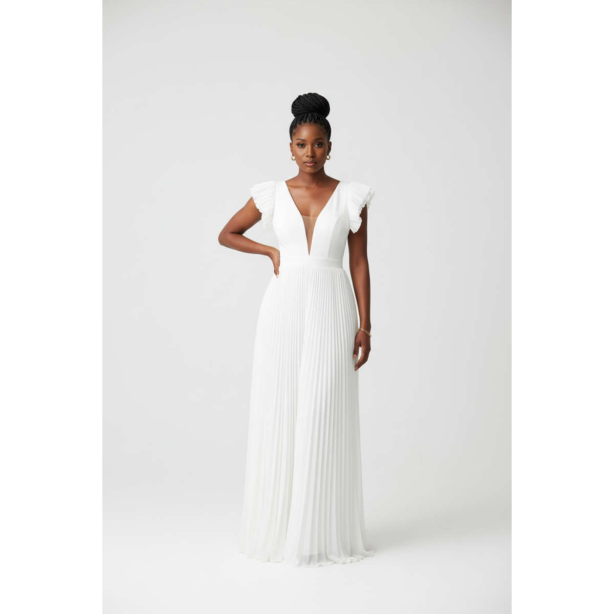 V-Neck  Sealed Design Wide Maxi Dress