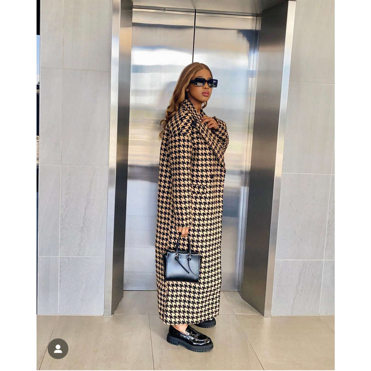 Houndstooth Pattern Knitted Coat