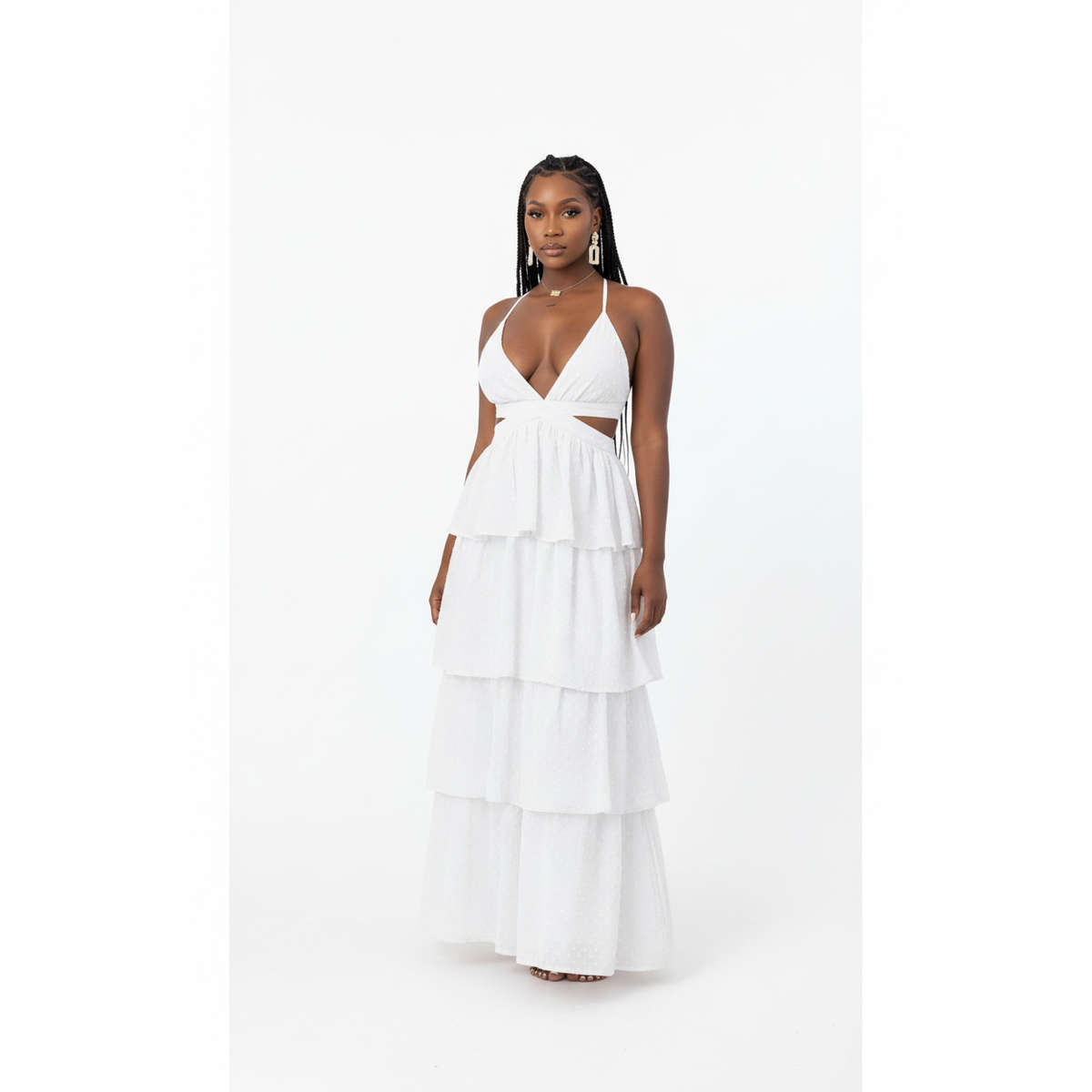 Open Back V-Neck Sleeveless Maxi Dress