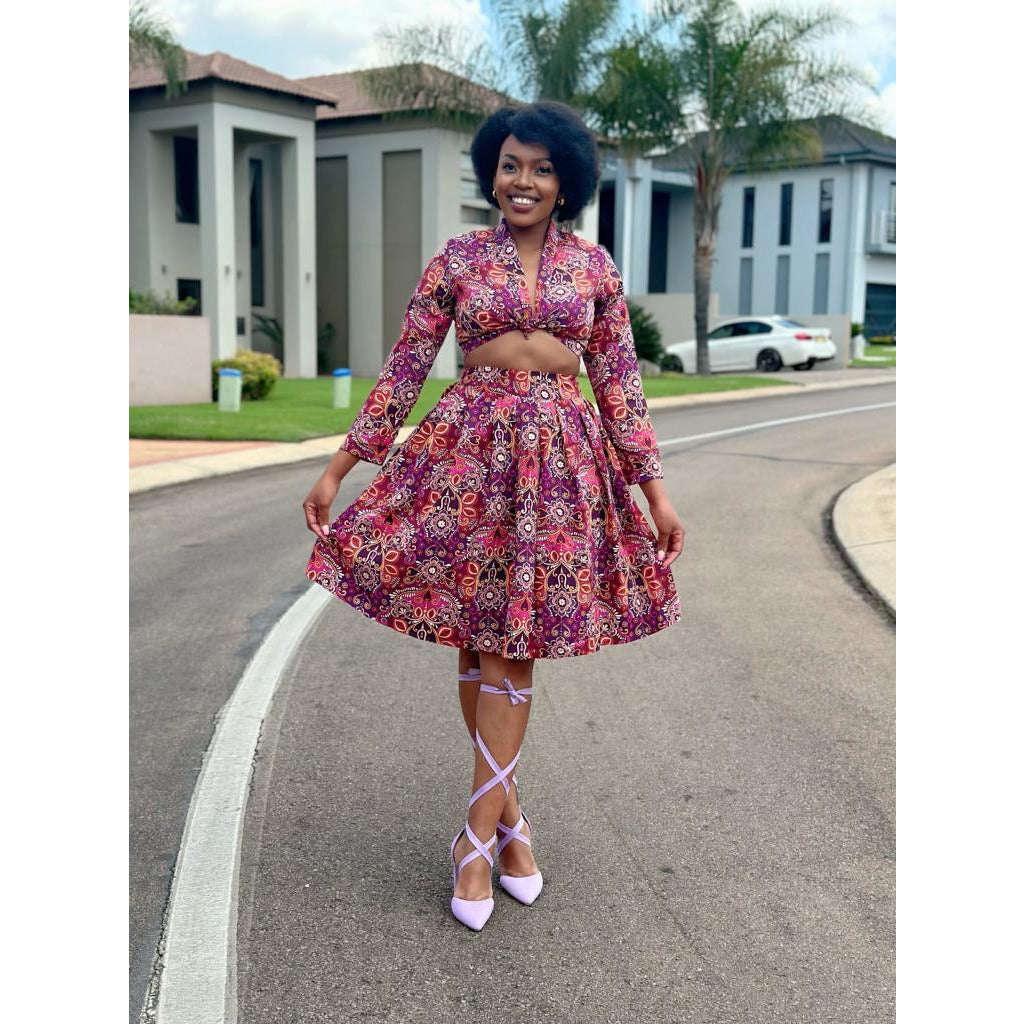 V-Neck Long Sleeve Printed Set