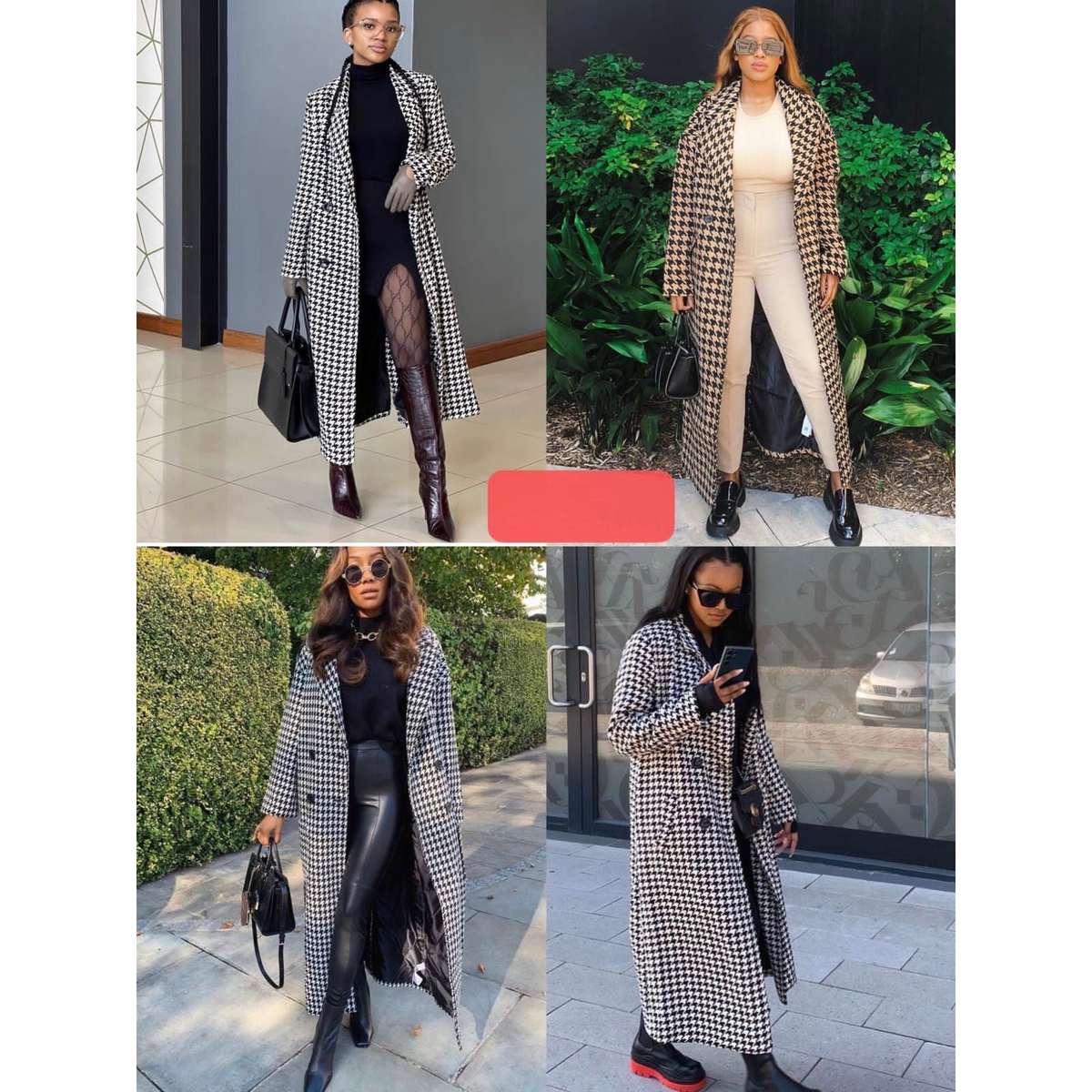 Houndstooth Pattern Knitted Coat