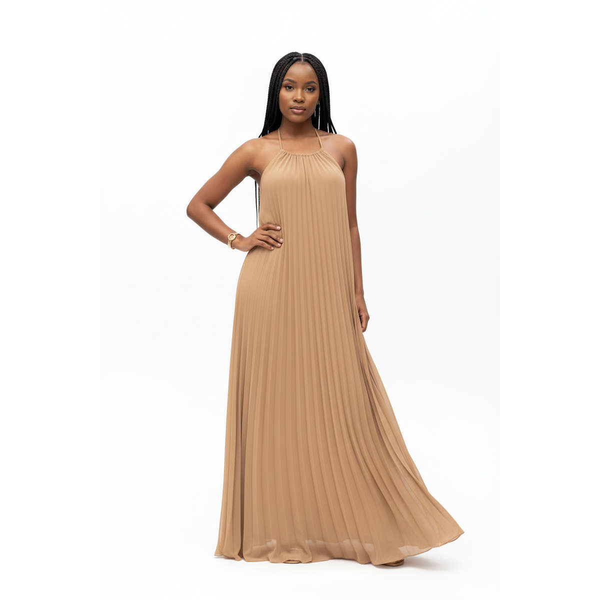 Sleeveless Pleated Maxi Dress.
