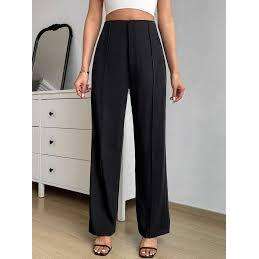 Solid Straight Leg Slant Pocket Pants.