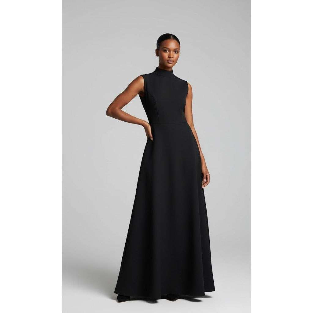 Chic Solid Color High Neck Style Maxi Dress