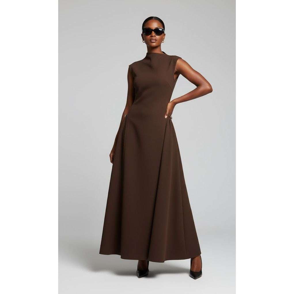 Chic Solid Color High Neck Style Maxi Dress