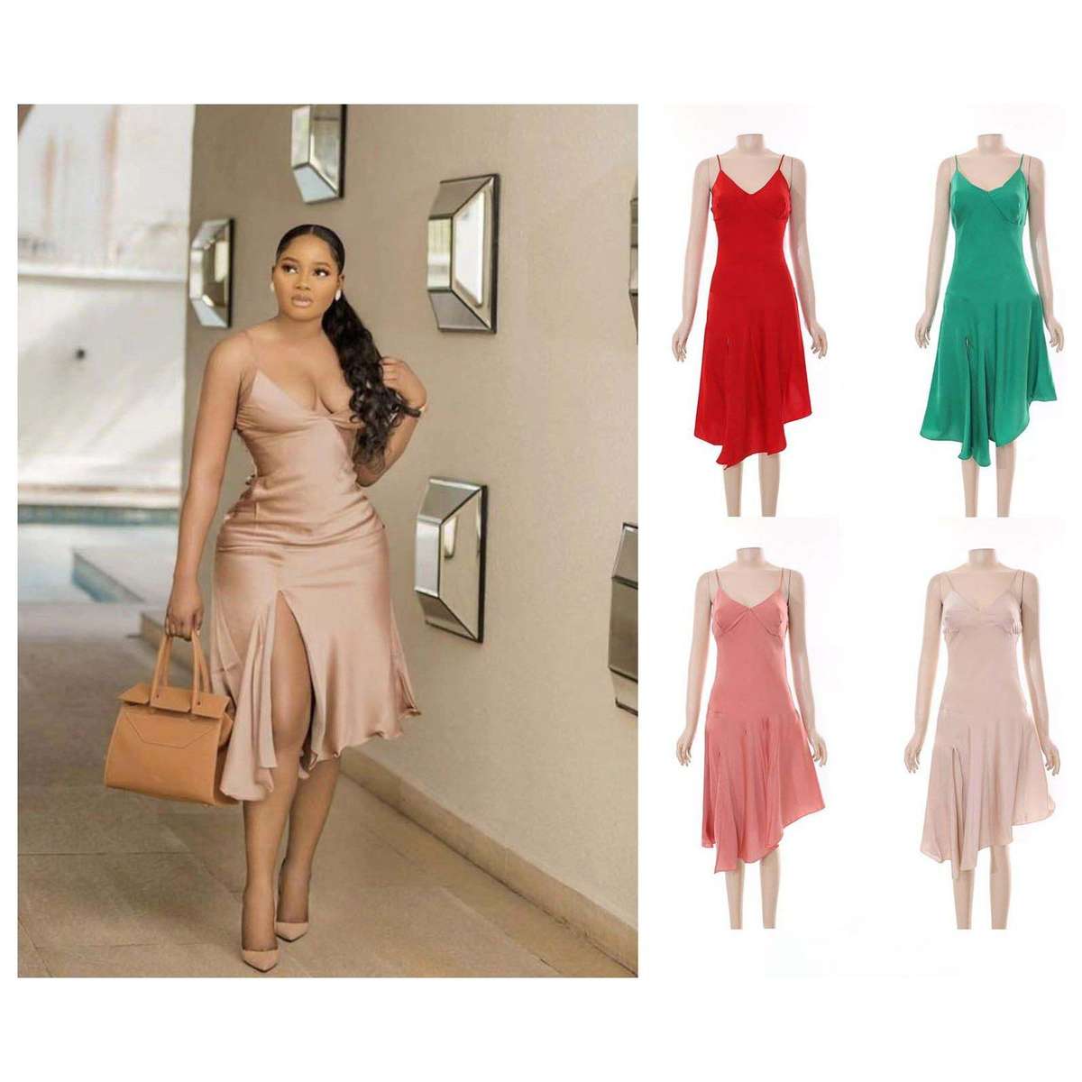 Sleeveless Split Solid Color Dress - RED / M