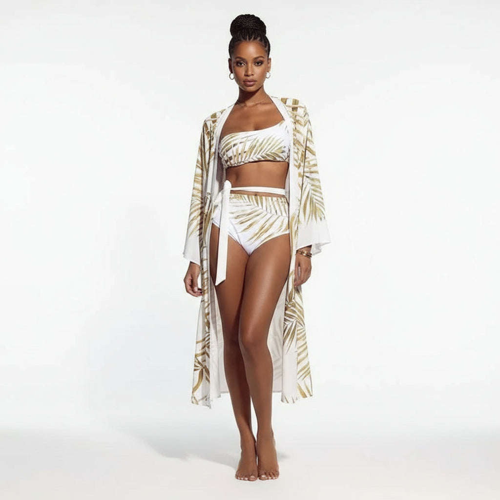 leaves print 3pcs bikini Set - L