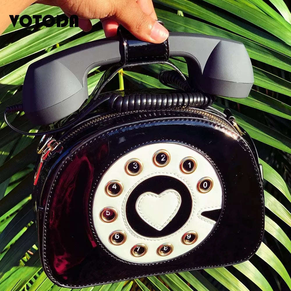 Funny Telephone Shaped Women Handbags - WHITE