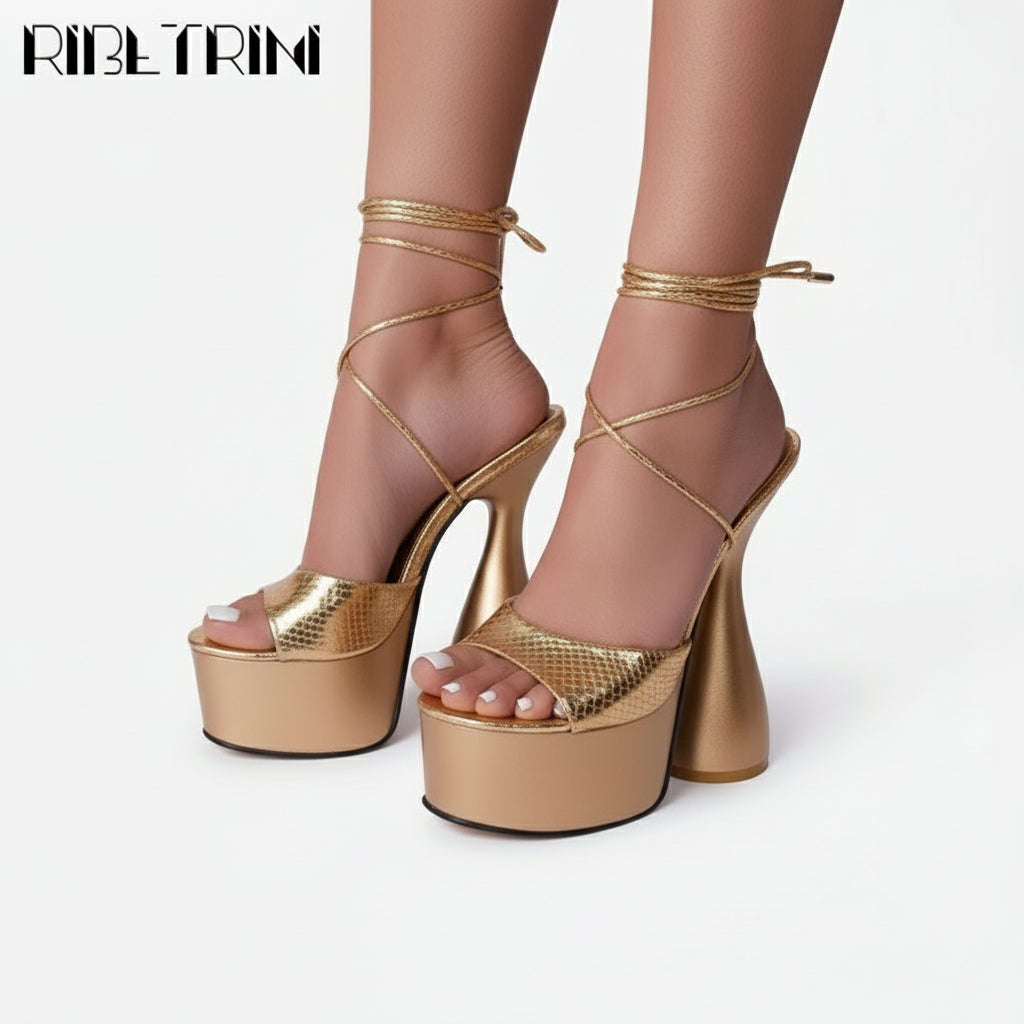 Thick Heel Platform Ankle Strap Shoes - ROSE GOLD / 3