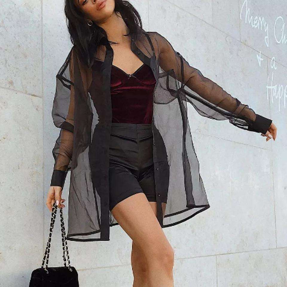 Mesh Cardigan Blouse Shirt - BAIGE / S