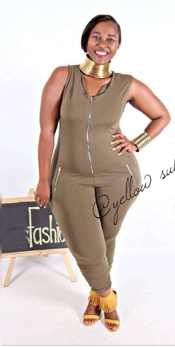 zipper jumpsuit - GREEN / L