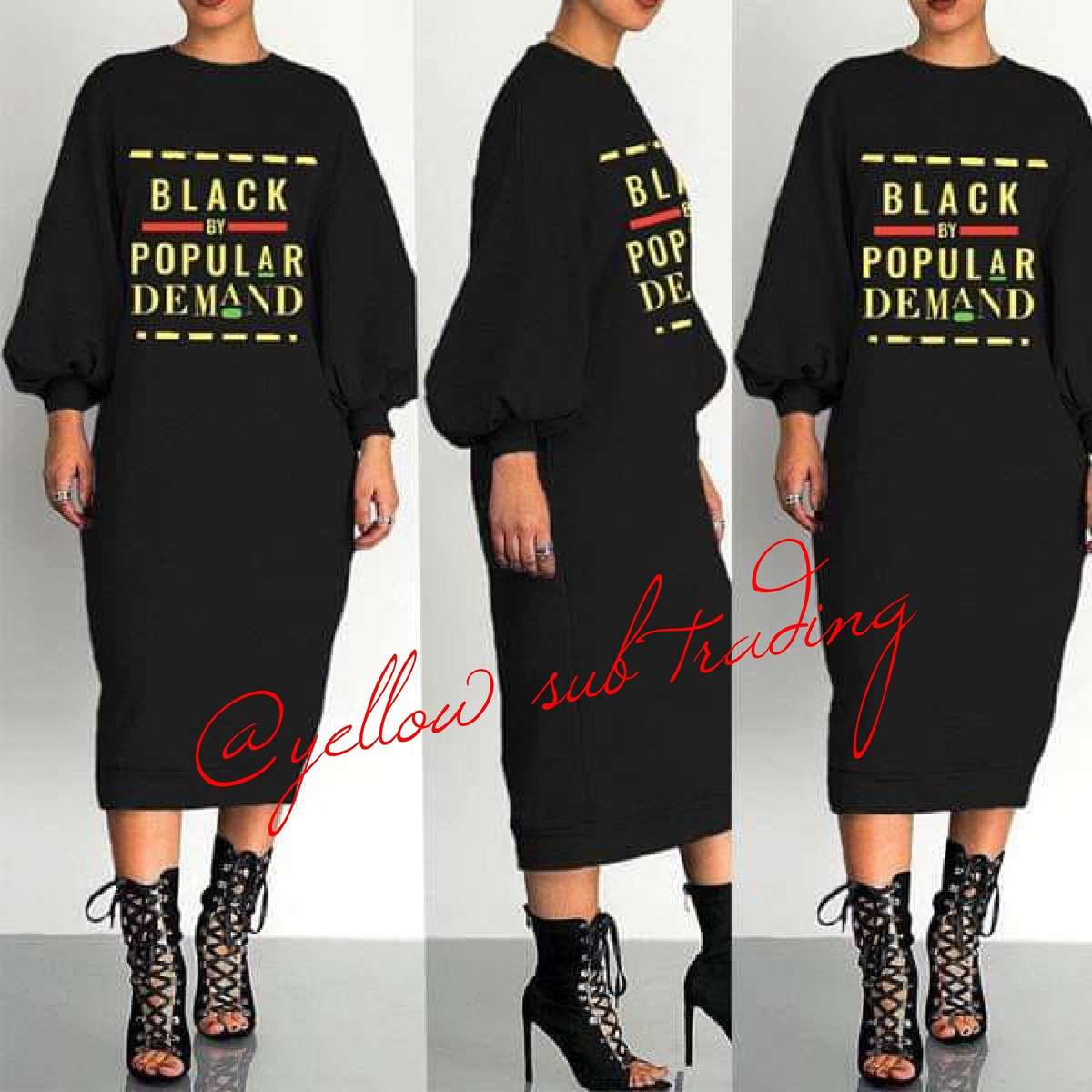 Black Popular Later Print Dress - YELLOW / M