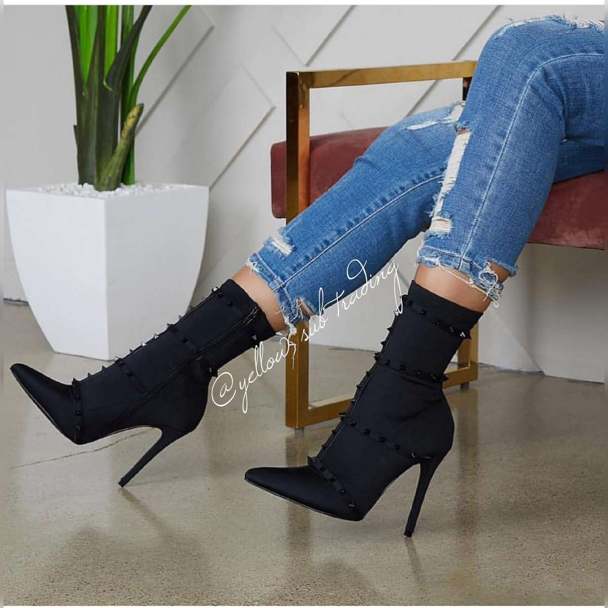 Studded Detail Sock Boots - RED / 8