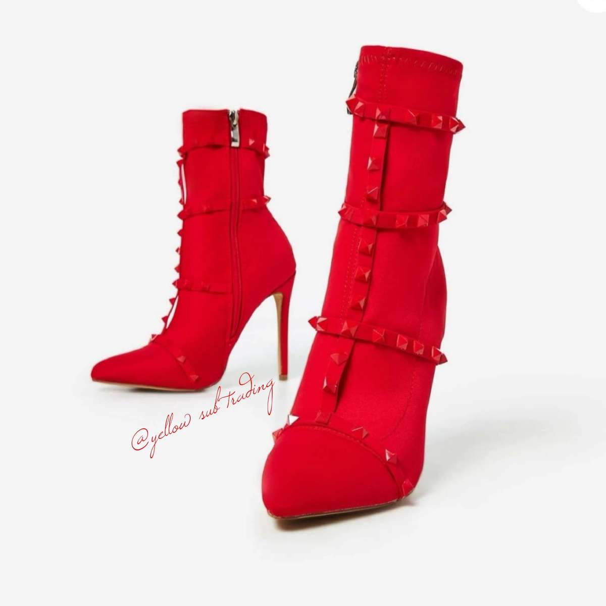 Studded Detail Sock Boots - RED / 8