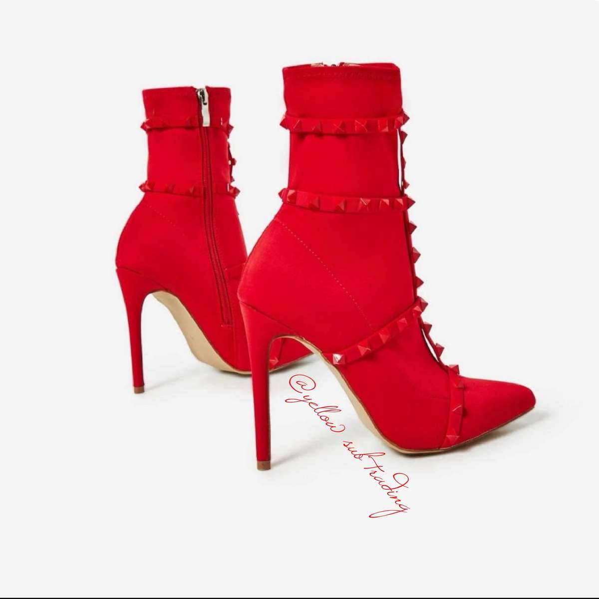 Studded Detail Sock Boots - RED / 8