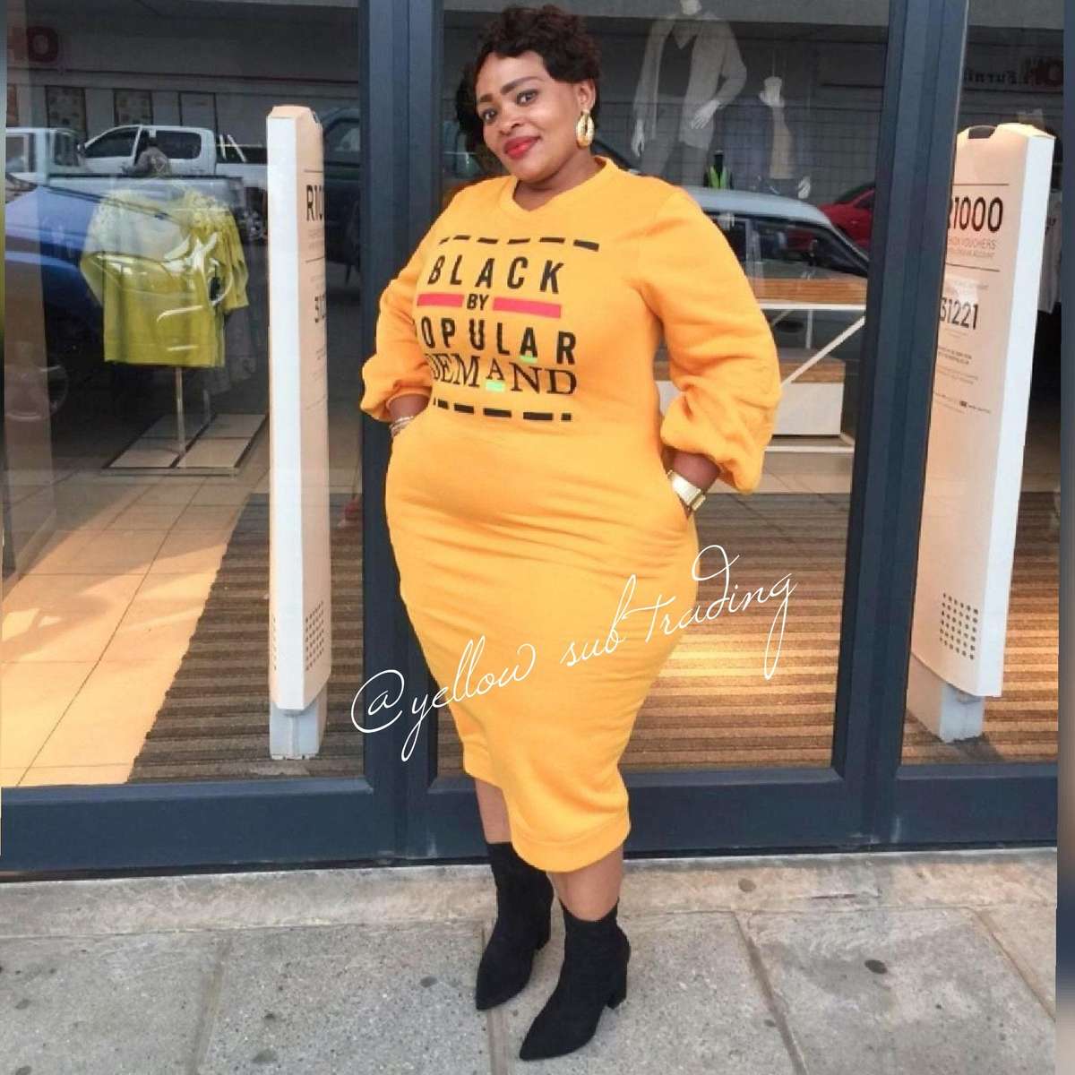 Black Popular Later Print Dress - YELLOW / M