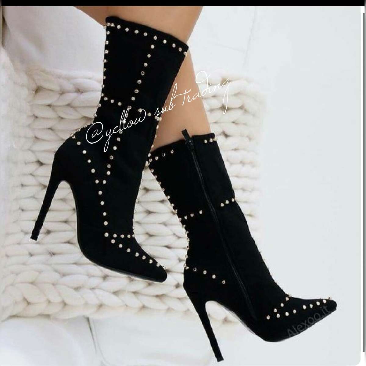 Pointed Toe Rivet Boots - BLACK / 8