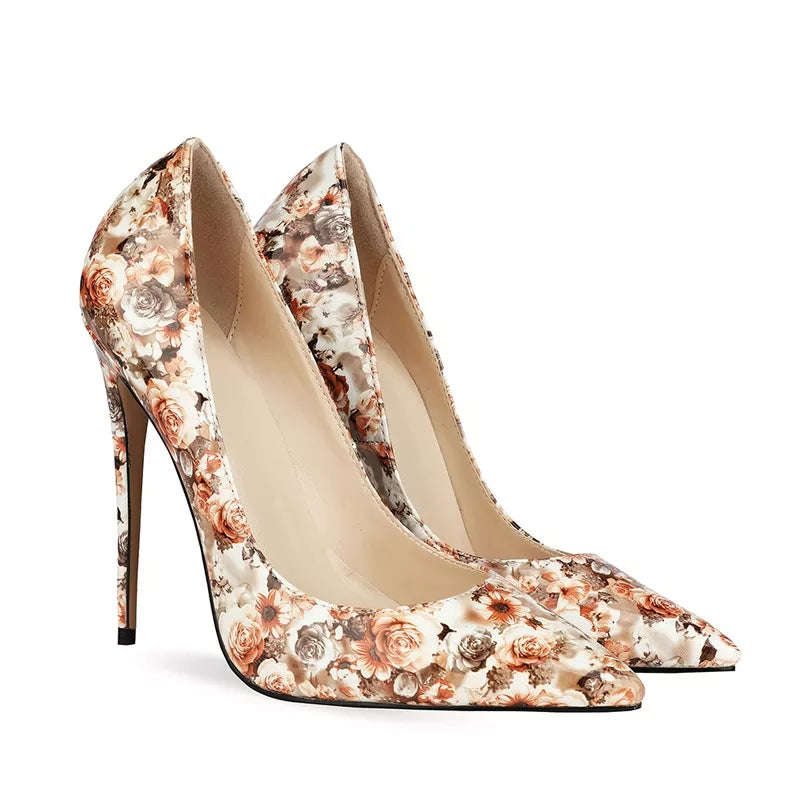 FLOWER PRINTED TOE HEEL