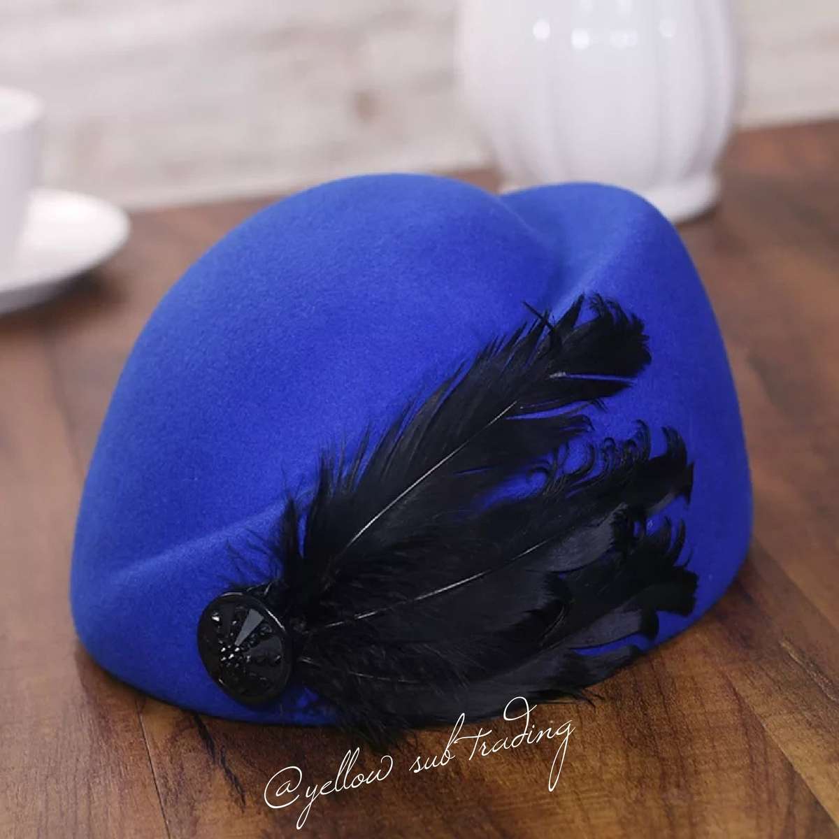 Decorated wool vintage Hats - ROYAL BLUE