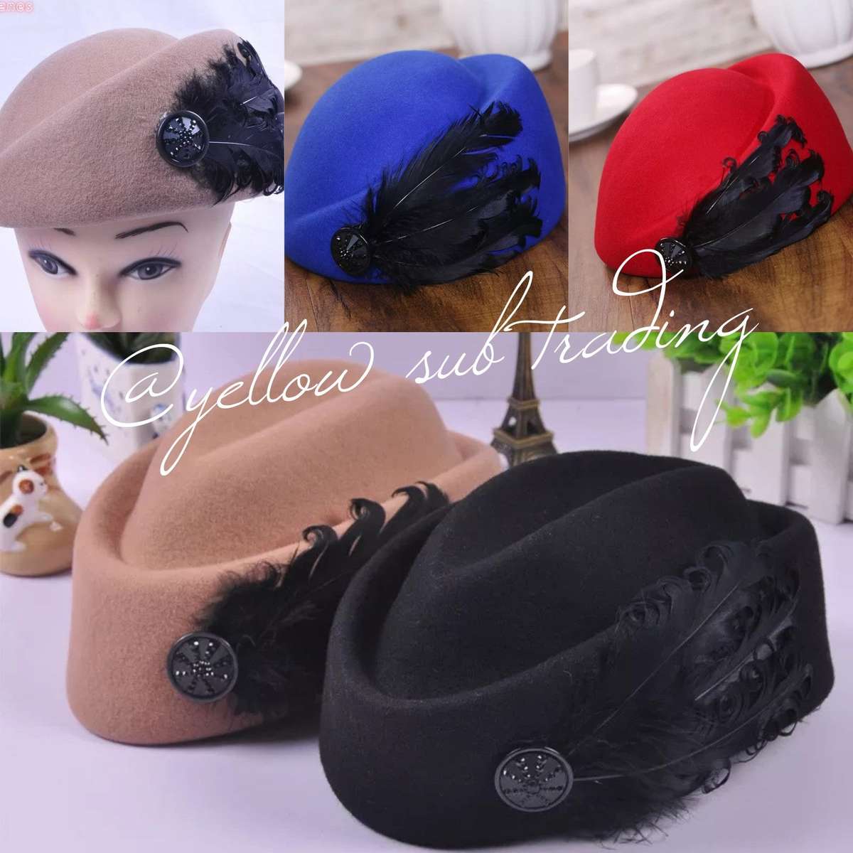 Decorated wool vintage Hats - GREEN