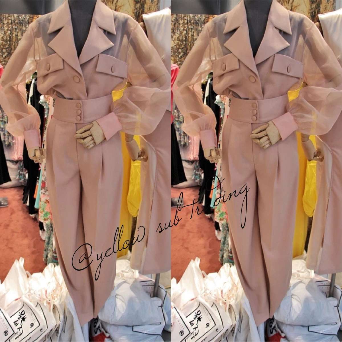 Wide Leg Pants & V-Neck Shirt Set