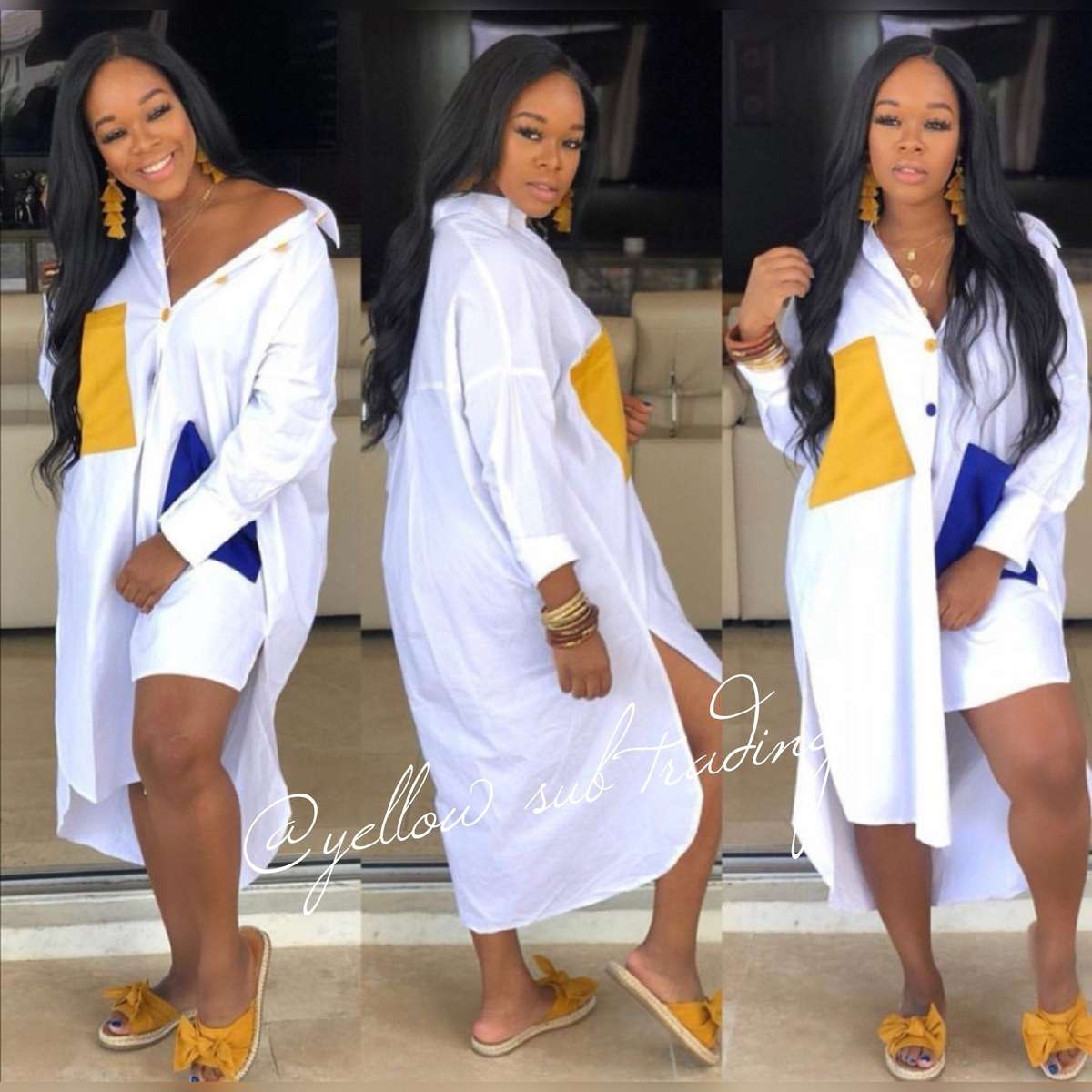 Over Sized Pocket Shirt Dress - WHITE / S