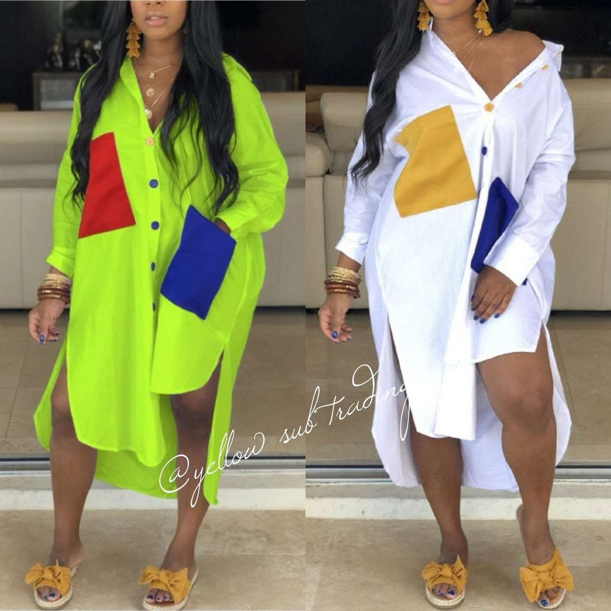 Over Sized Pocket Shirt Dress - WHITE / S