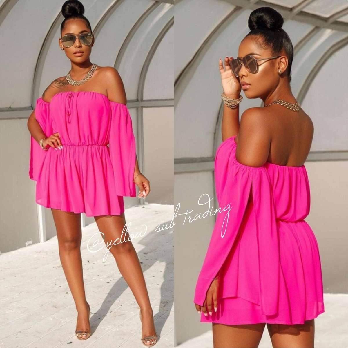 Off Shoulder Mini Jumpsuit - LIME / XL