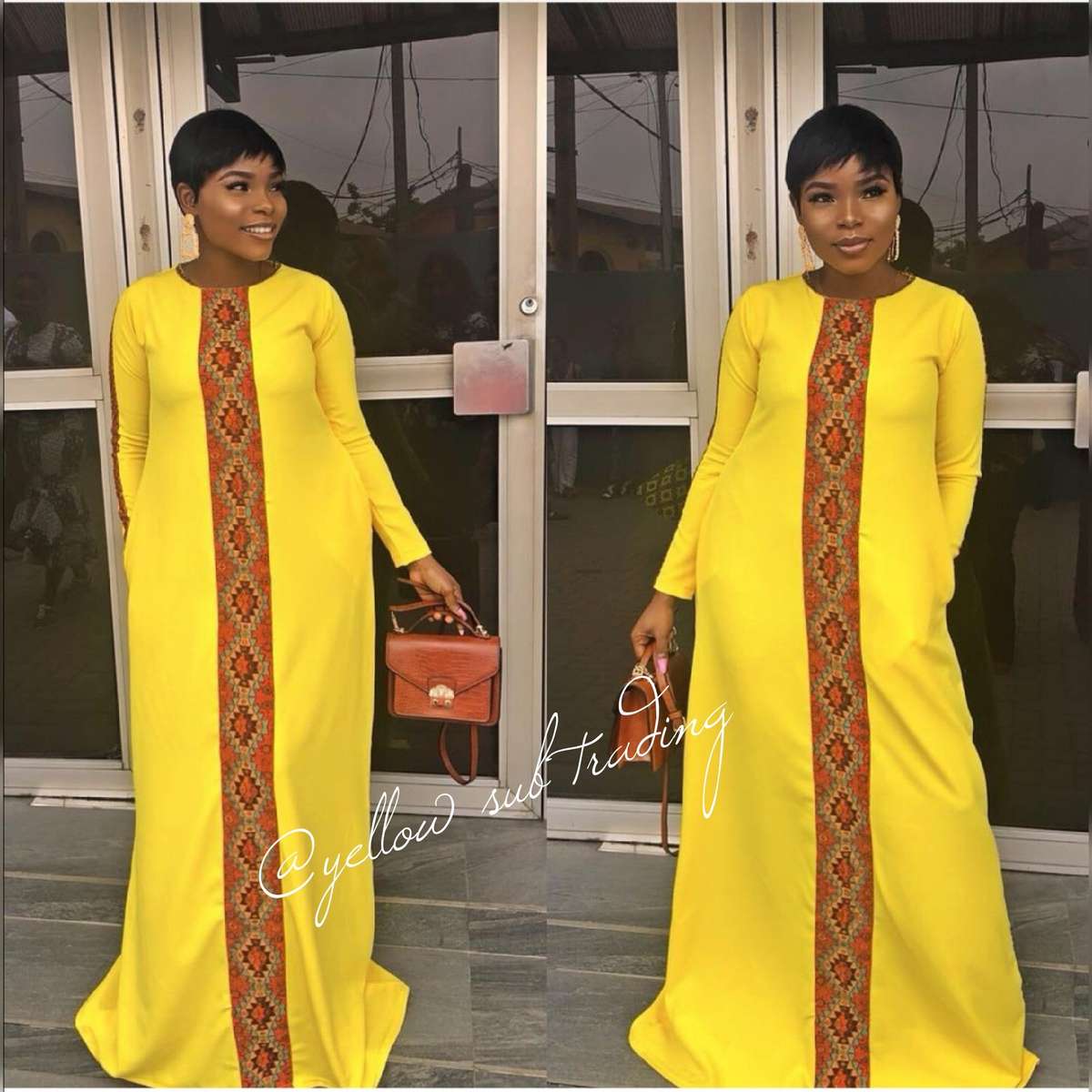 Long Sleeve Print Maxi Dress - BLACK / S