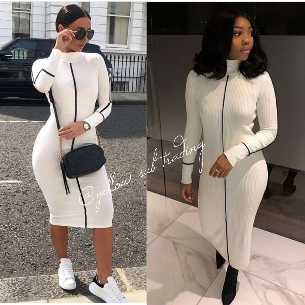 Turtleneck Bodycon Dress - BLACK / S/M